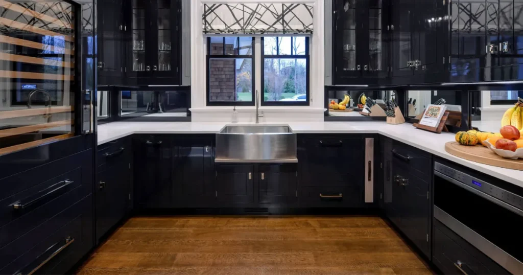 Black Cabinets in Black and White Kitchen Decor