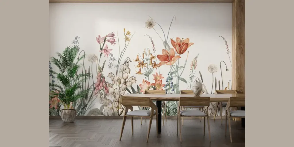 Botanical Wallpaper for a Fresh Dining Feel