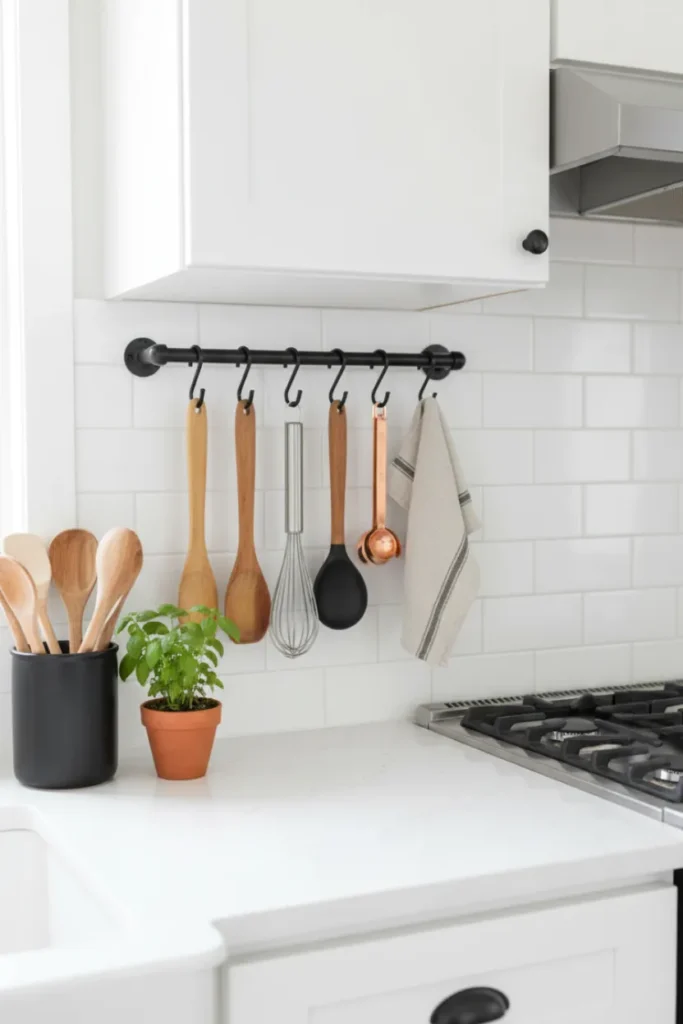 Cheap DIY Kitchen Wall Hooks and Rails