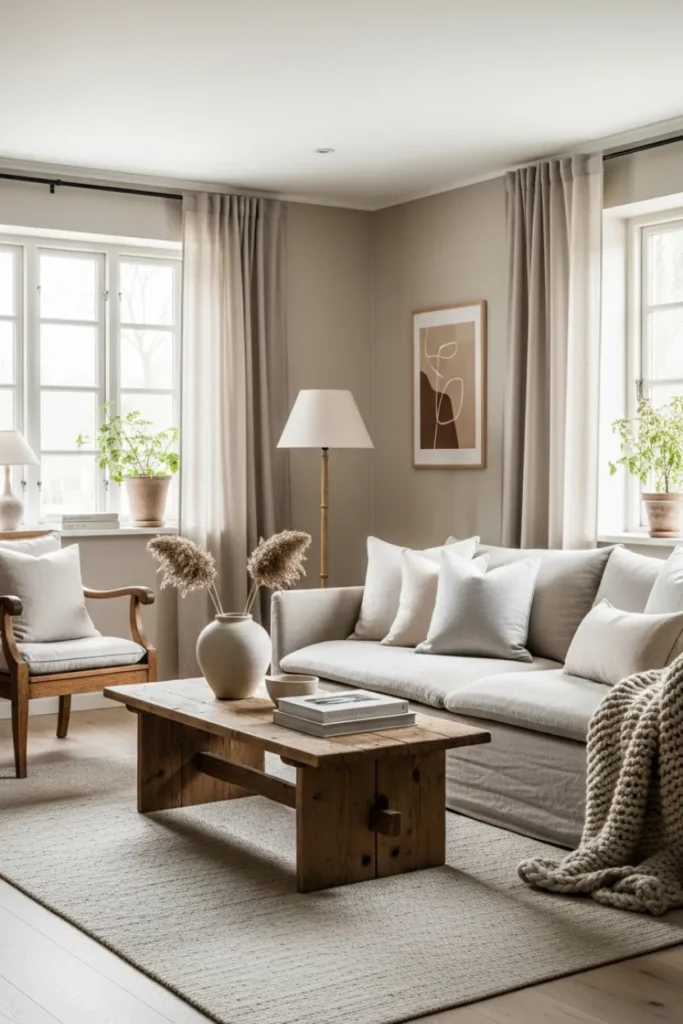 Cozy Rustic Living Room with Layered Textures