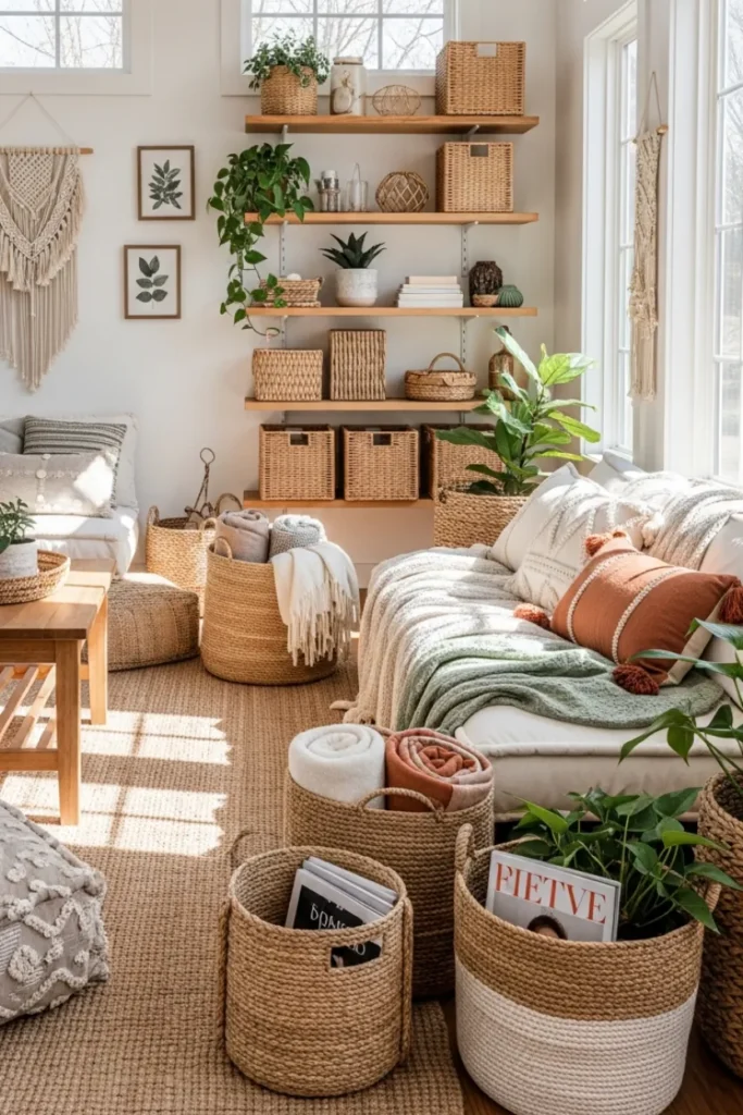 Woven Baskets as Functional Bohemian Decor