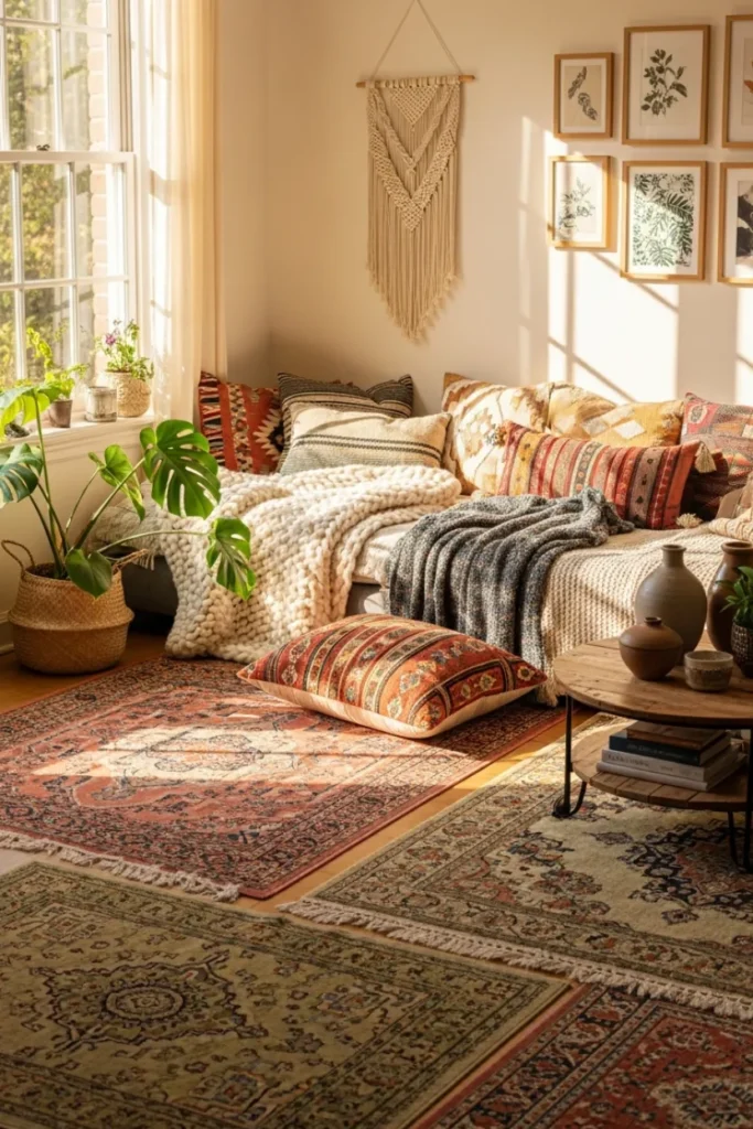 Layered Textiles for a Cozy Bohemian Look