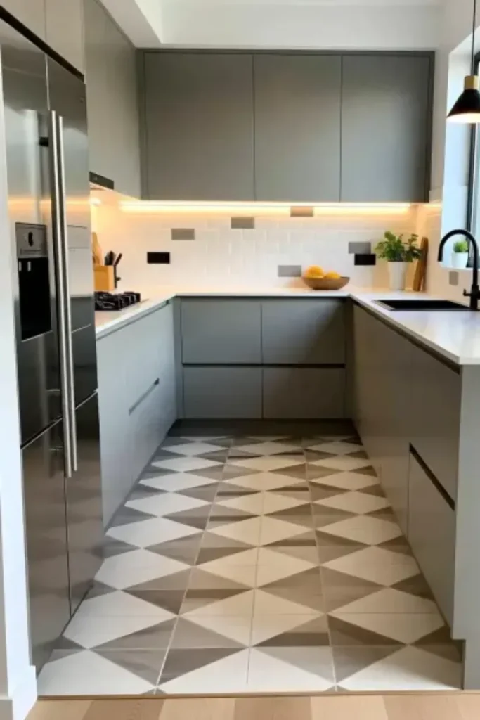 Modern Kitchen Flooring with Simple Patterns