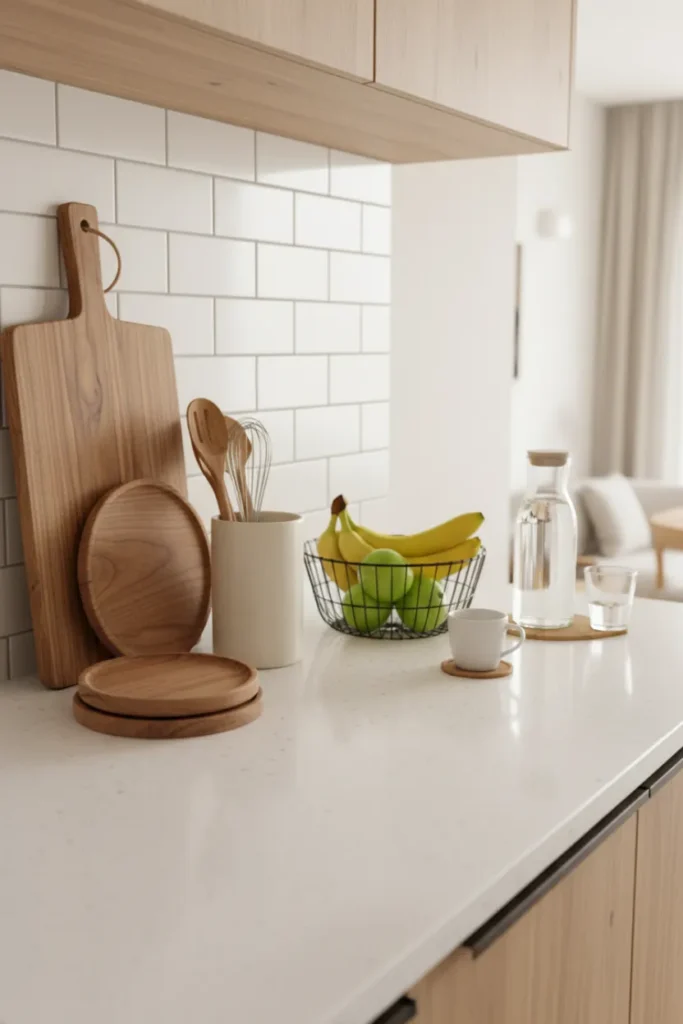 Open Counter Styling for Apartment Kitchen Decor