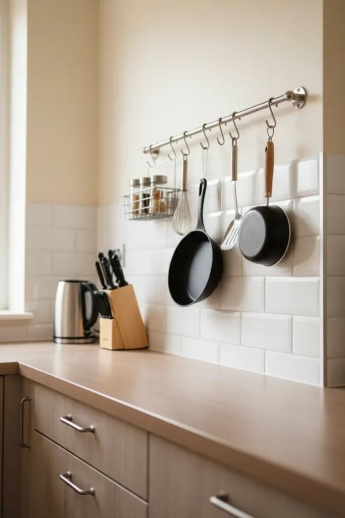 Hanging Storage to Save Apartment Kitchen Space