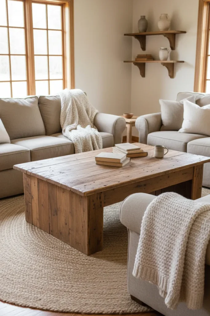 Rustic Wooden Coffee Tables for Farmhouse Living Rooms