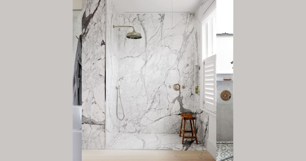 Bathroom Shower with Statement Tile Wall Ideas