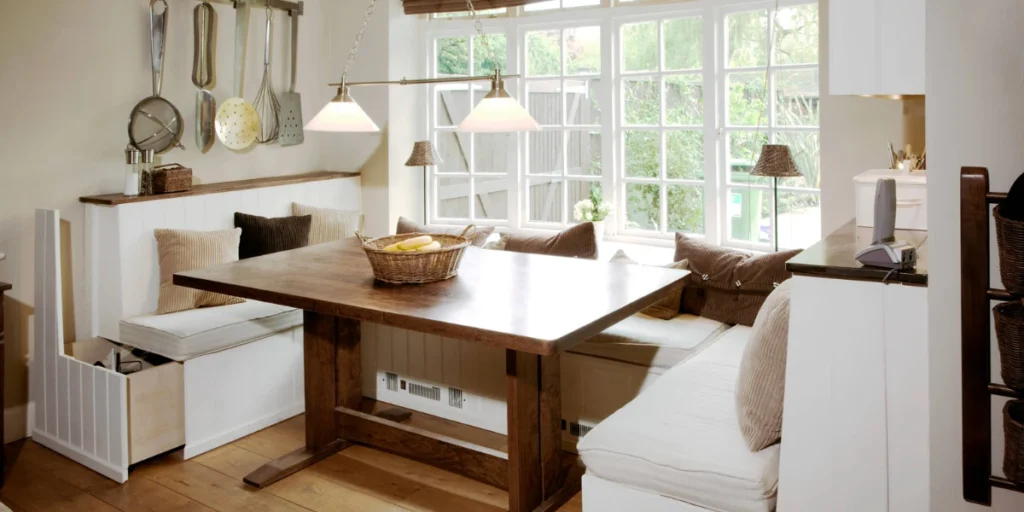Bench with Built-In Storage for Smart Dining Rooms