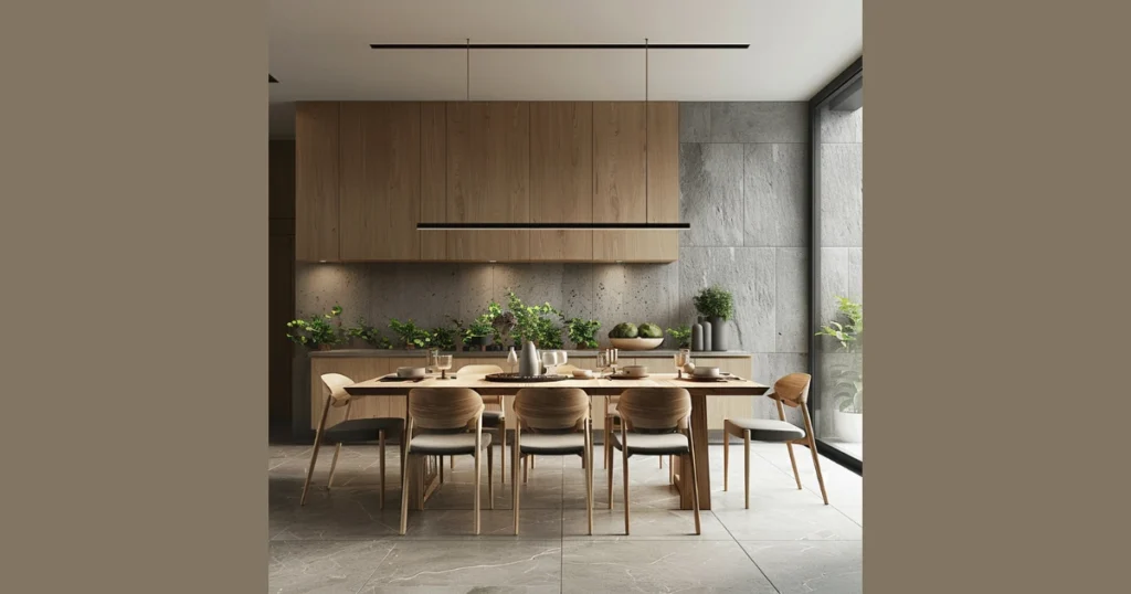 Minimalist Dining Room with Natural Wood Elements