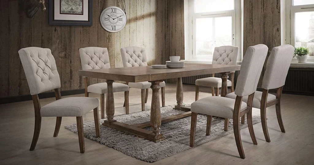 Classic Wooden Dining Table with Upholstered Chairs