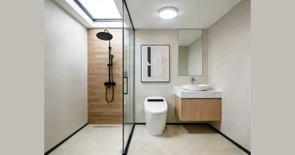 Compact Shower and Toilet Alignment Design