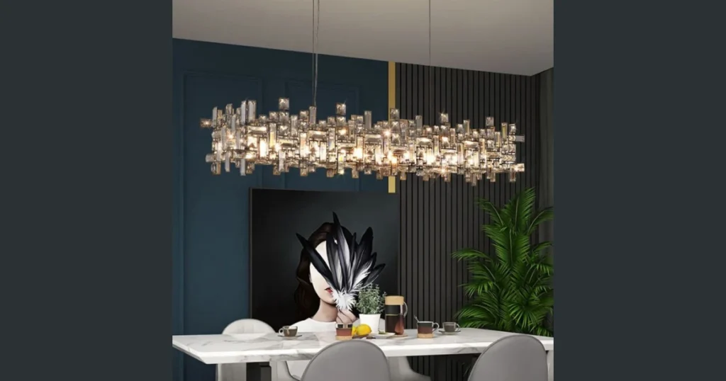Crystal Linear Chandeliers for Elegant Rectangular Tables