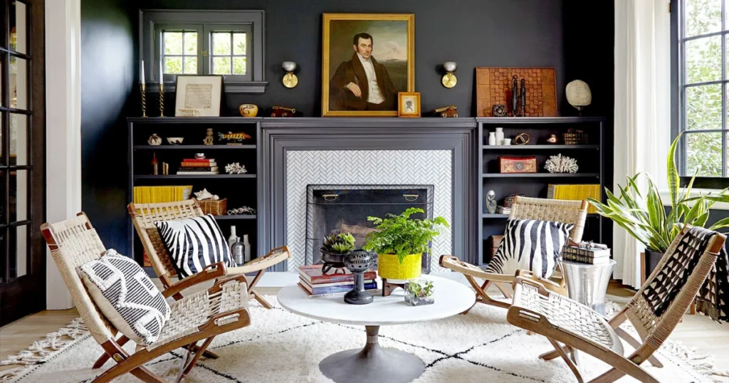 Minimalist Dining Room With Neutral Fireplace Design