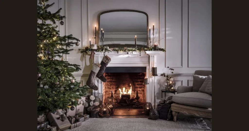 Festive Dining Room With Fireplace Decor for Holidays