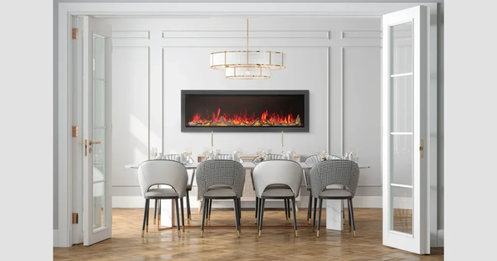 Contemporary Dining Room With Electric Fireplace Insert