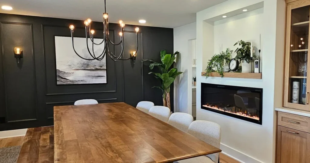 Dining Room With Fireplace as a Statement Wall