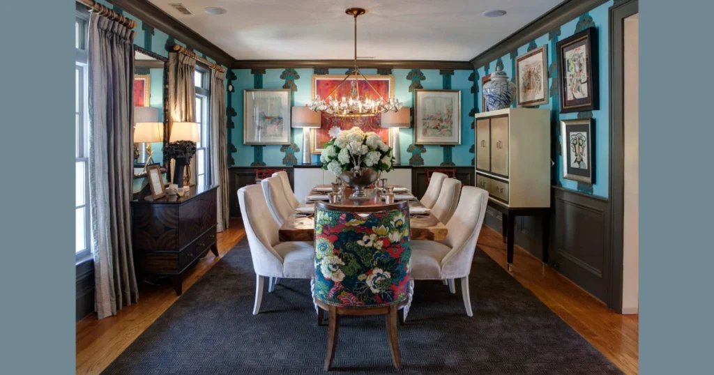 Eclectic Dining Room with Pattern Mixing