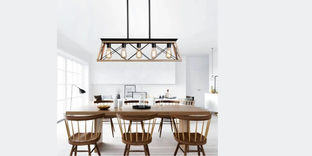 Rustic Dining Room Lighting with Iron or Wood Fixtures