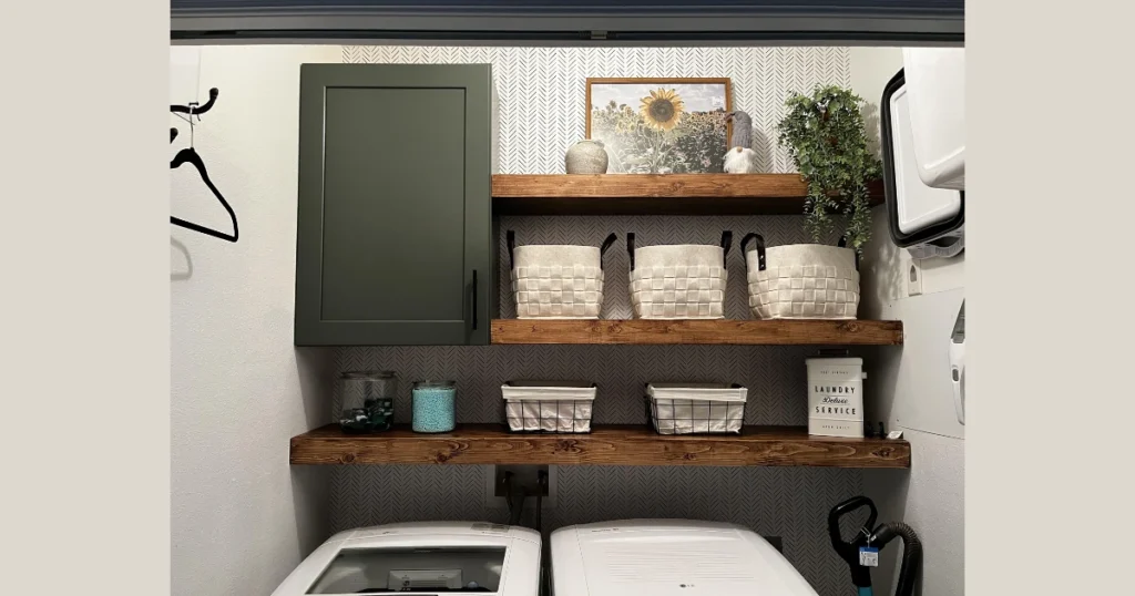 Floating Shelves Above the Laundry Hamper Area