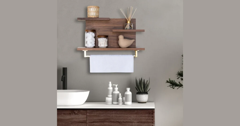 Floating Shelves with Built-In Towel Bar