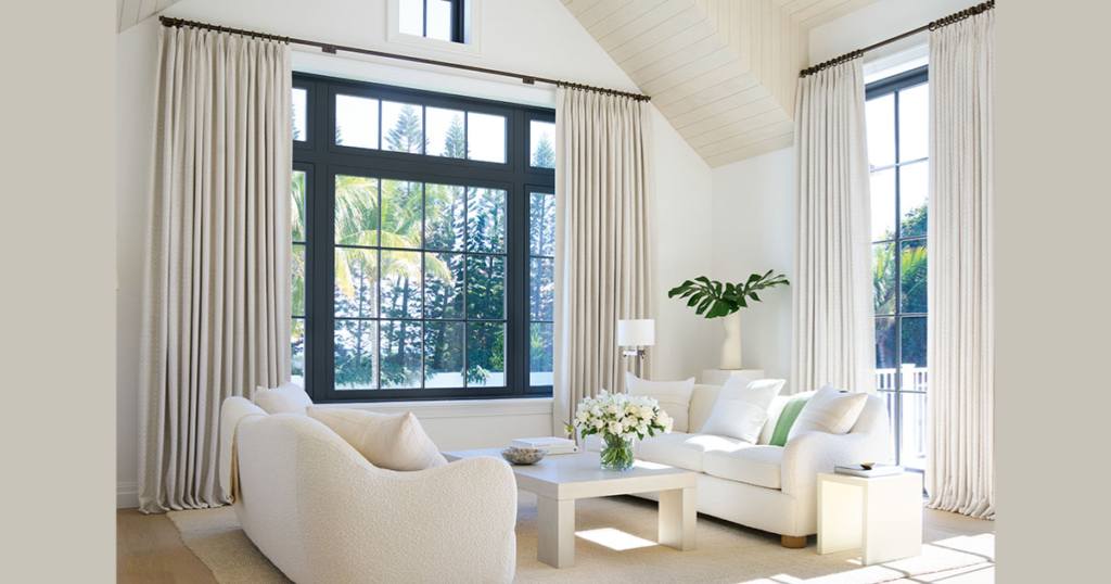 Floor Length Curtains to Create Height and Softness