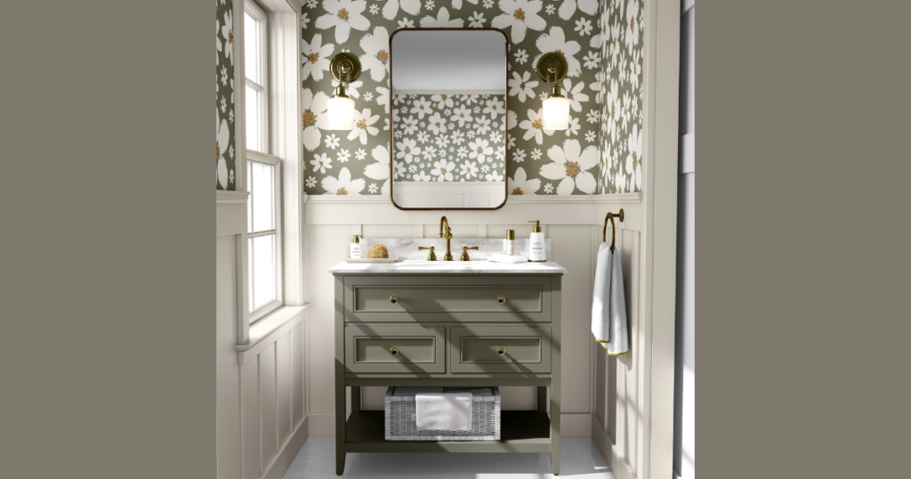 Floral Bathroom Wallpaper for Soft Decorative Style