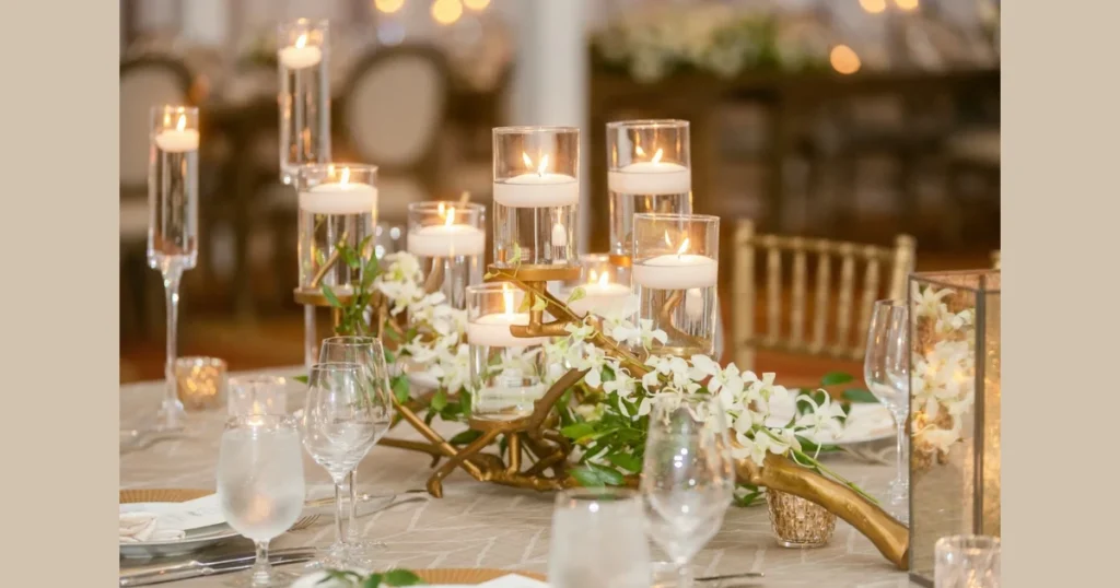 Formal Table Centerpiece with Candles and Flowers