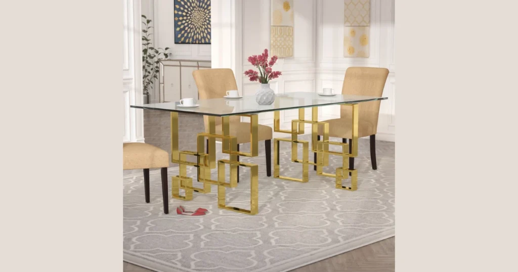Glass Top Dining Table with Metal Base