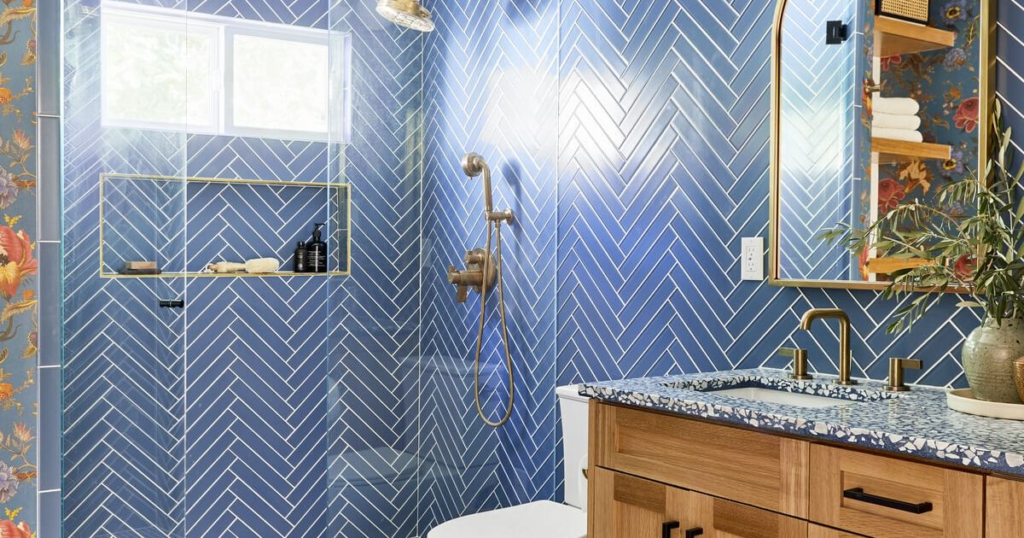 Herringbone Pattern Bathroom Backsplash Ideas