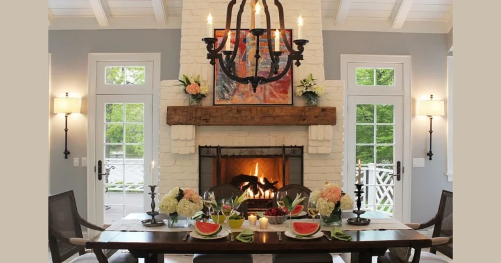 Classic Traditional Dining Room With a Brick Fireplace