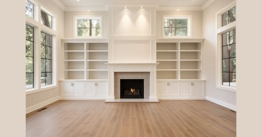 Dining Room Fireplace With Built-In Shelving