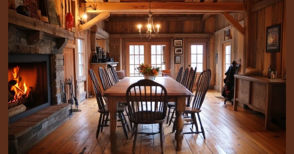 Cozy Dining Room With a Wood Burning Fireplace