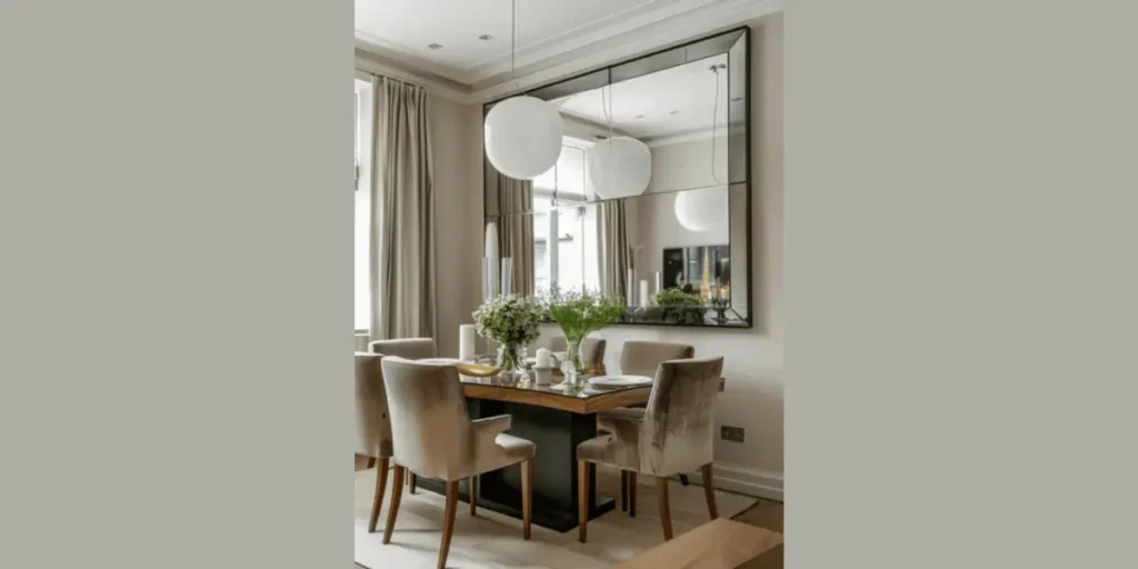 Large Statement Mirror on the Dining Wall