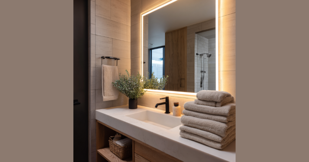 Layered Mirror Bathroom Interior for Spacious Feel