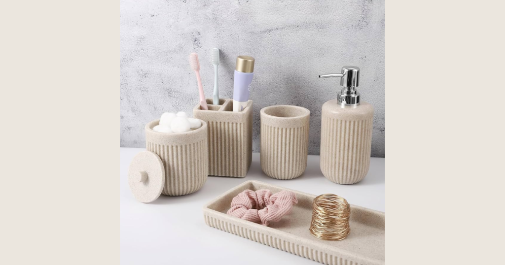 Matching Soap Dispenser and Toothbrush Holder Set