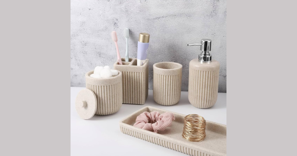 Matching Soap Dispenser and Toothbrush Holder Set