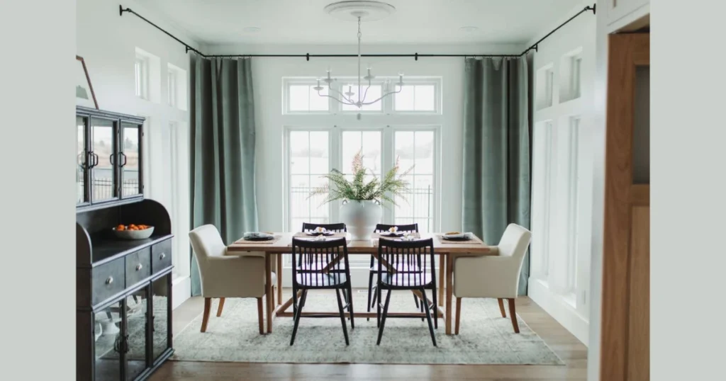 Minimalist Dining Room with Simple Centerpiece Styling
