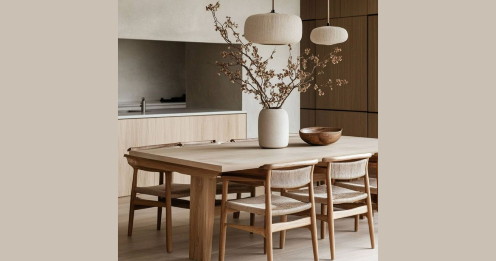 Mix Textures Like Linen, Ceramics, and Wood in dining room