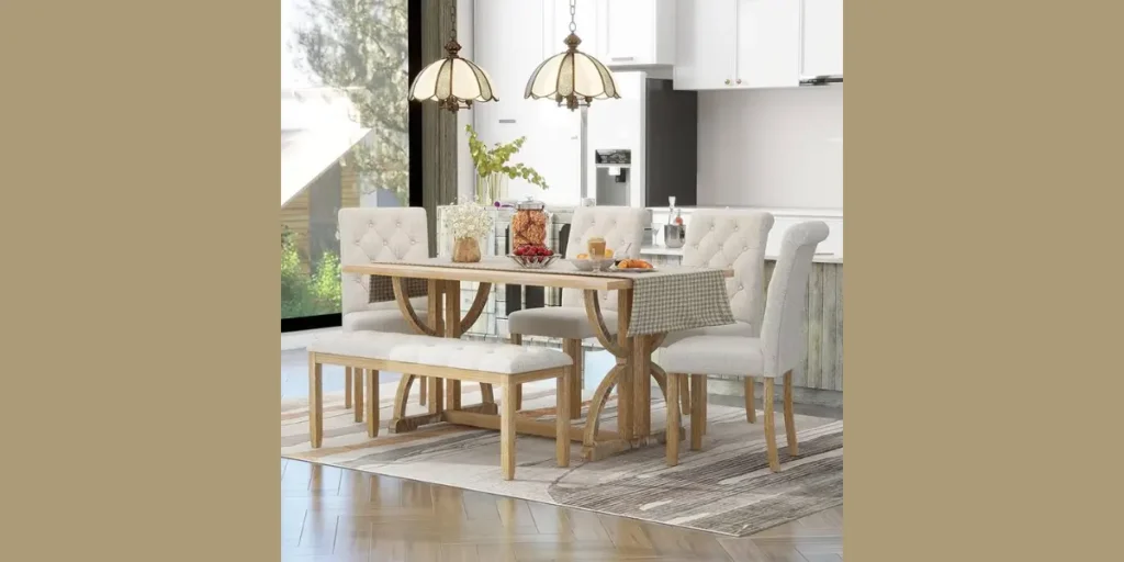 Mix of Wooden Chairs and Bench Seating