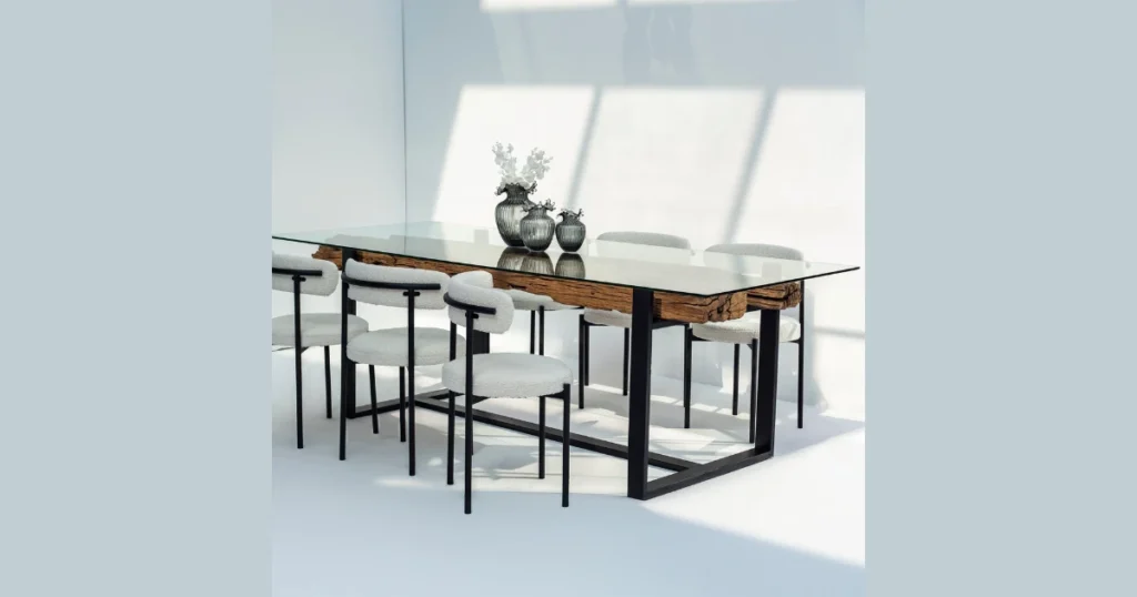 Mixed Material Dining Table with Wood and Metal