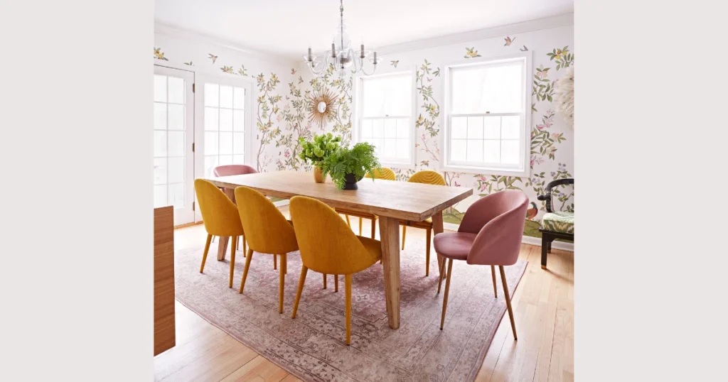 Mixed Materials for Visual Balance in dining room