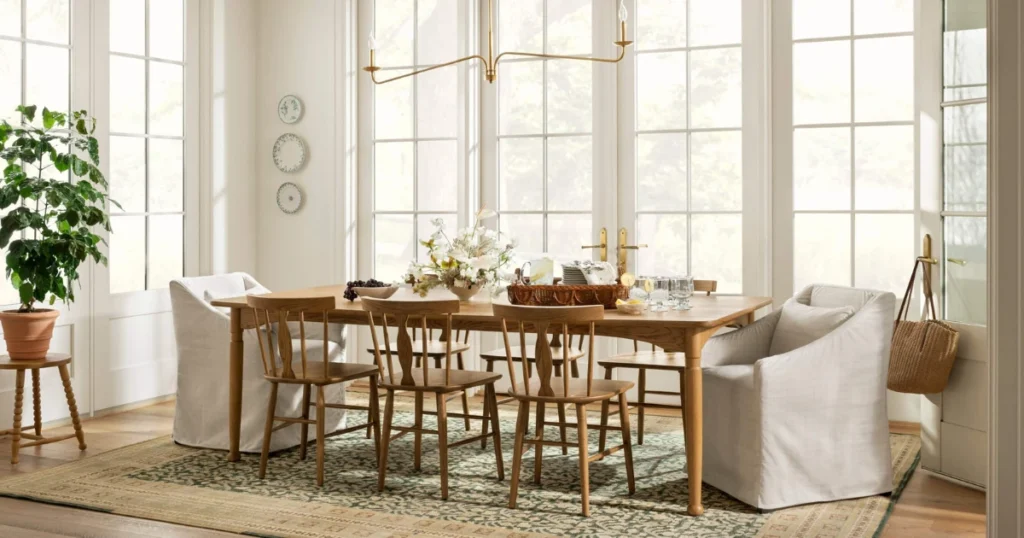 Natural Wood Dining Table with Mixed Chairs
