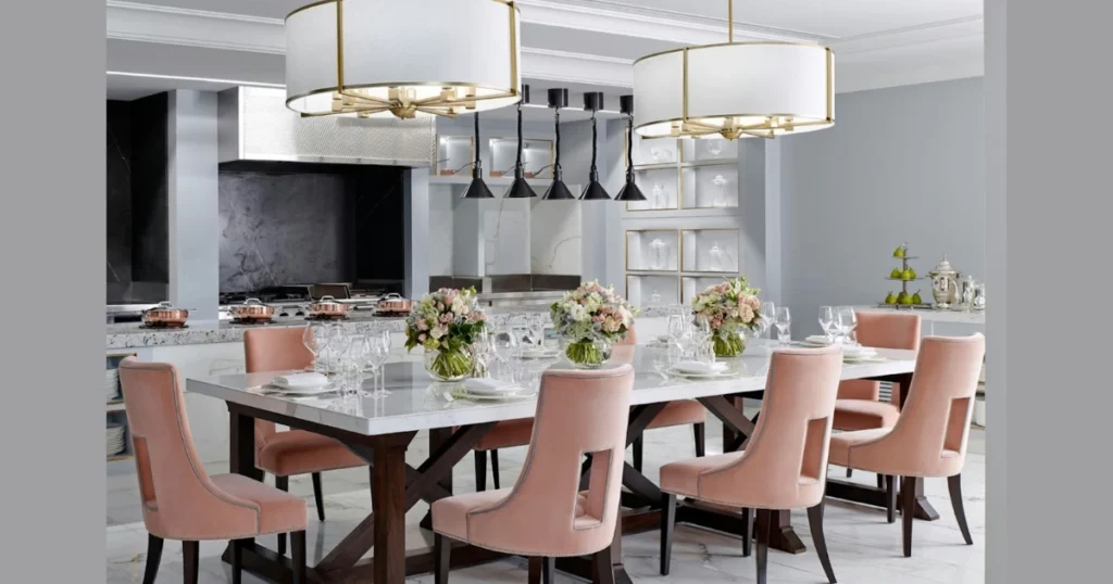 Charcoal Gray and Blush Pink Dining Room Color Scheme
