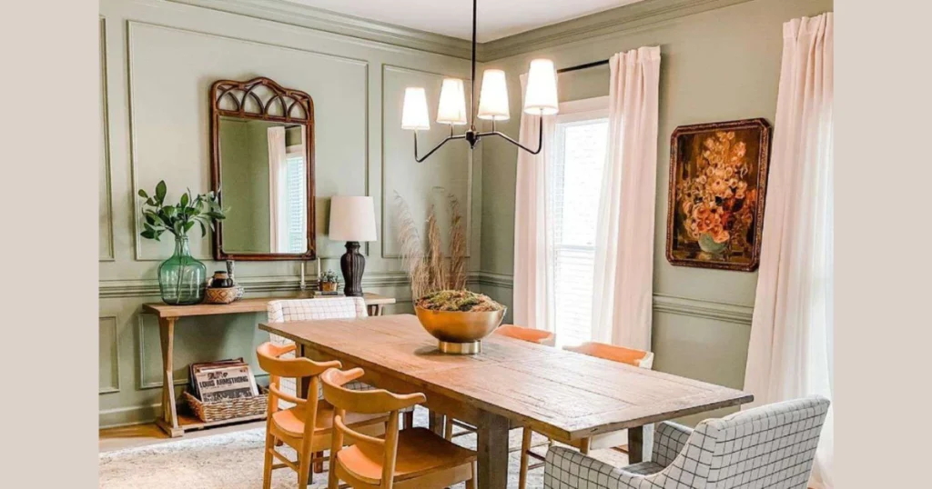 Sage Green and Natural Wood Dining Room Color Palette