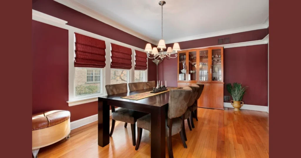 Deep Burgundy and Soft Cream Dining Room Scheme
