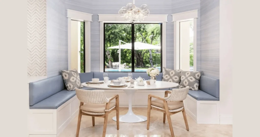 Sky Blue and White Bright Dining Room Color Idea