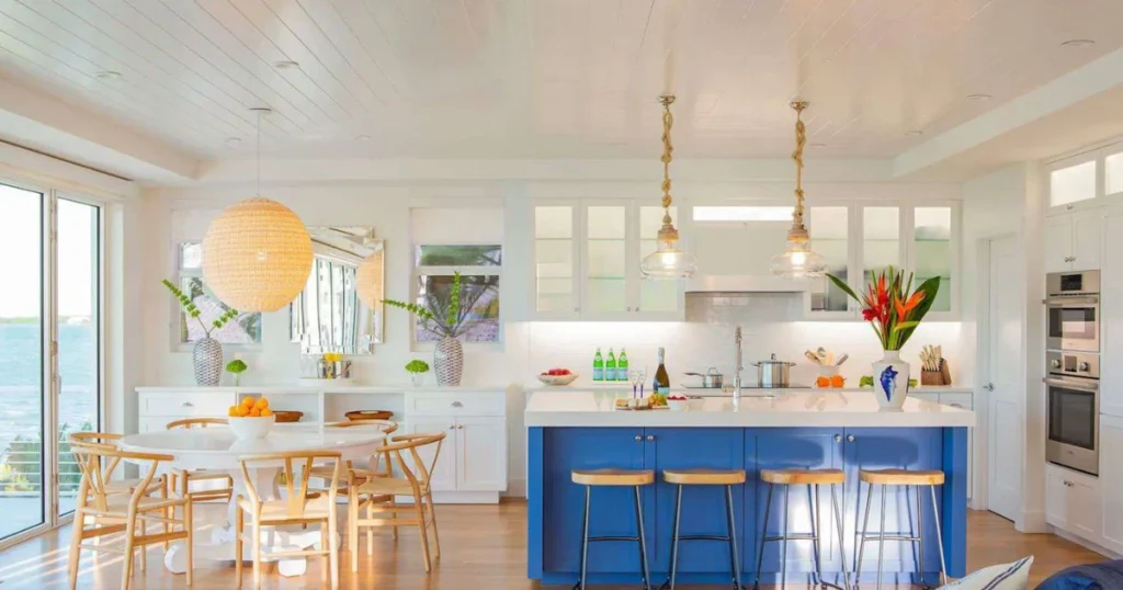 Open Concept Coastal Dining Room Layout