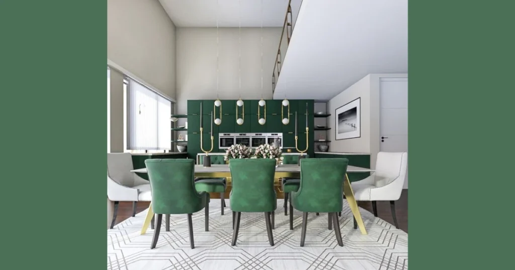 Emerald Green and Gold Accent Dining Room Scheme