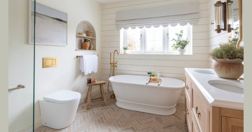 Neutral Tone Bathroom Wallpaper for Calm Atmosphere