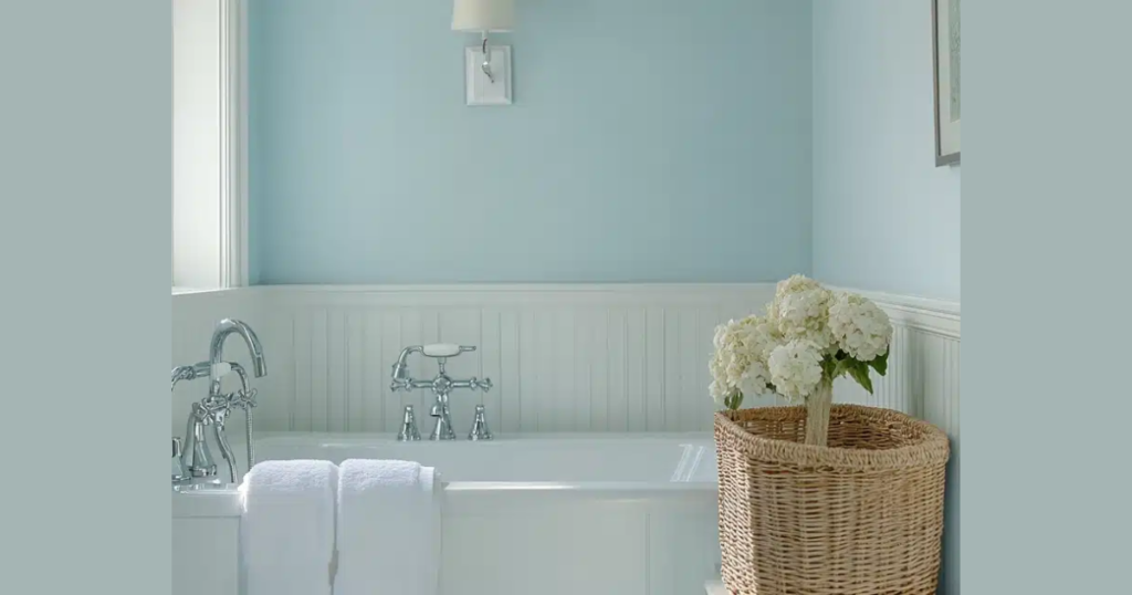 Pale Blue Bathroom Wall Color for Calm Spa Atmosphere